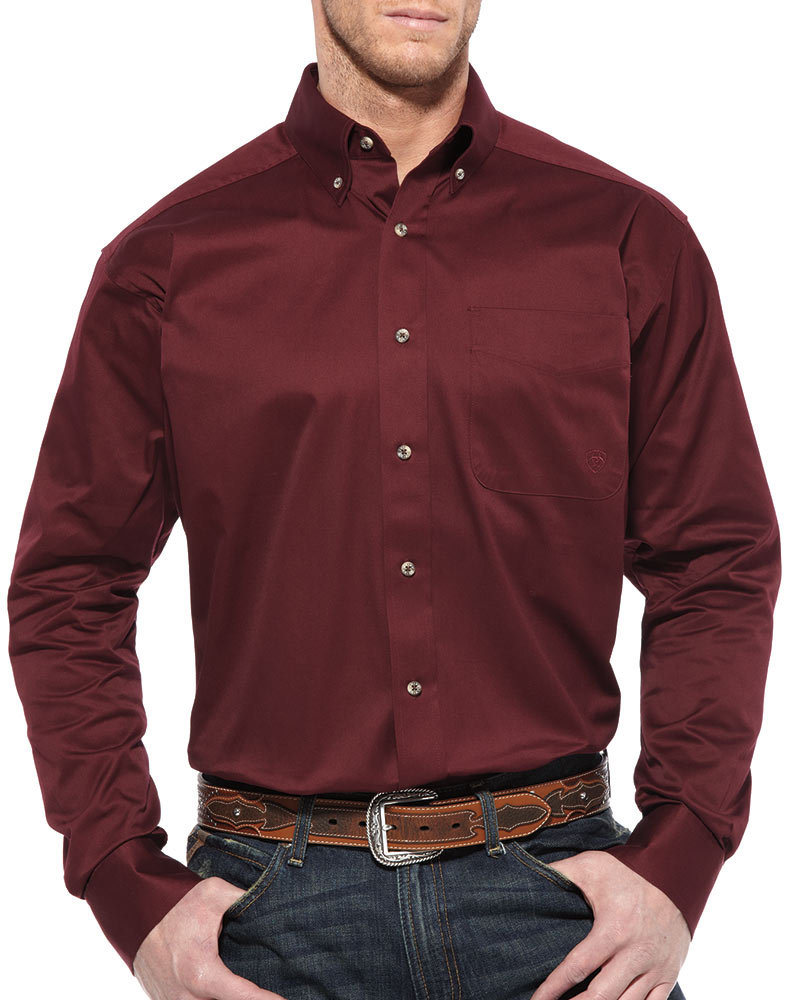 Ariat Solid Cotton Twill Button Front L/S Shirt - Burgundy