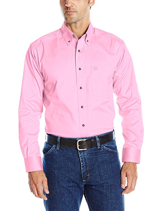 Ariat Solid Cotton Twill Button Front  L/S Shirt - Prism Pink