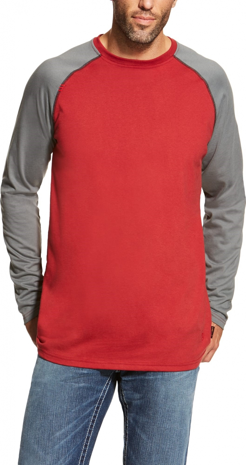 Ariat FR Baseball Crewneck L/S Shirt - Red/ Dark Gray