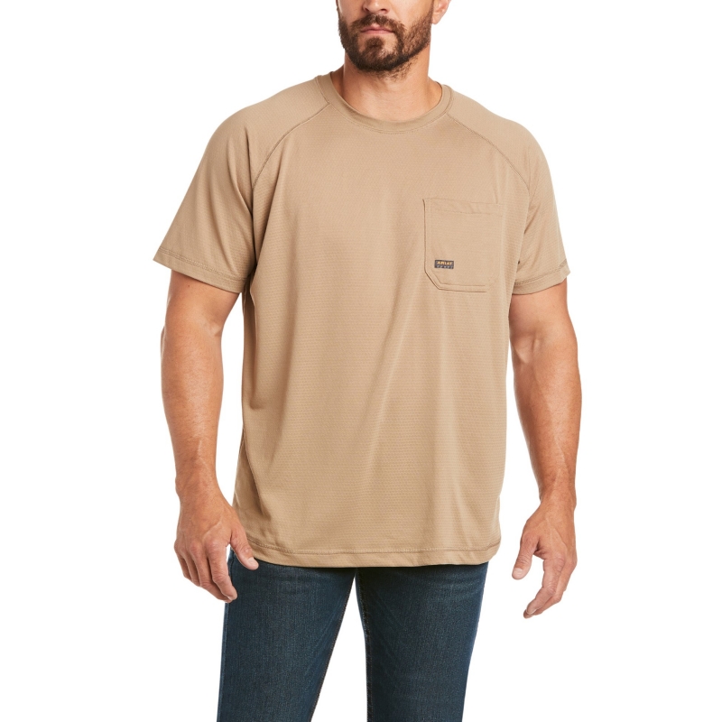 Ariat Rebar Heat Fighter Crewneck Pocket S/S Shirt - Khaki