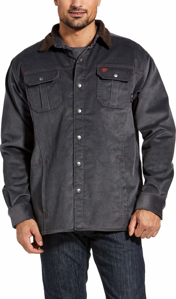 Ariat FR Snap Front Durastretch Sherpa Lined Corduroy Shirt Jacket - Iron Grey