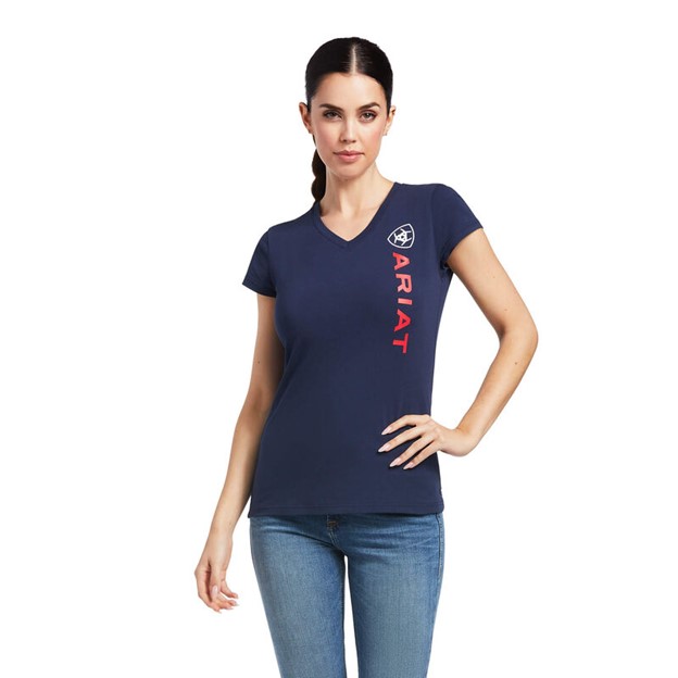 Ariat Women's Vertical Logo V-Neck S/S Shirt - Navy