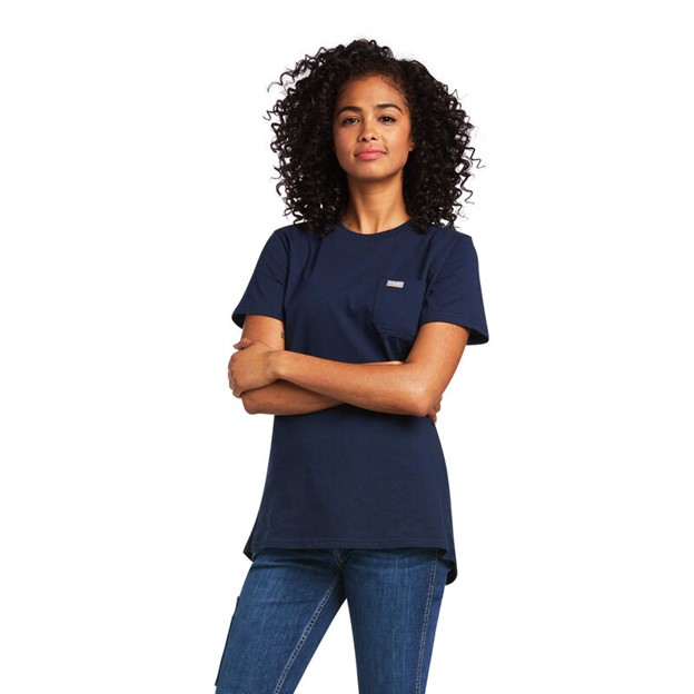 Ariat Women's Rebar Cotton Strong Crewneck Pocket S/S Shirt -Navy Eclipse