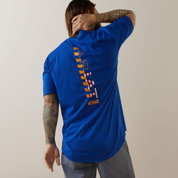 Ariat Rebar Workman Logo Pocket S/S Shirt - Royal Blue/ USA
