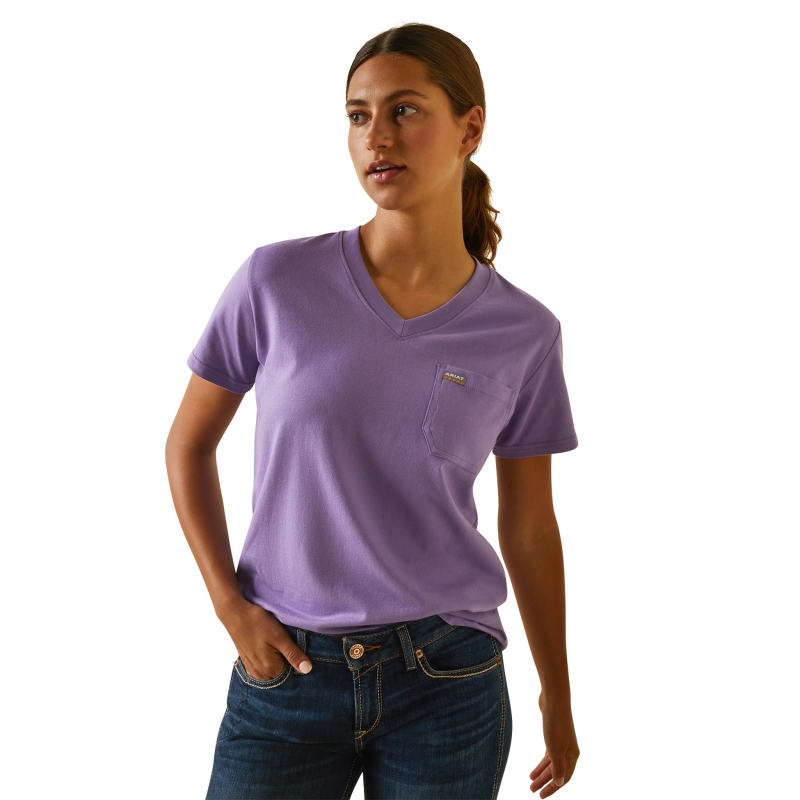 Ariat Women's Rebar Cotton Strong V-Neck Pocket S/S Shirt - Purple