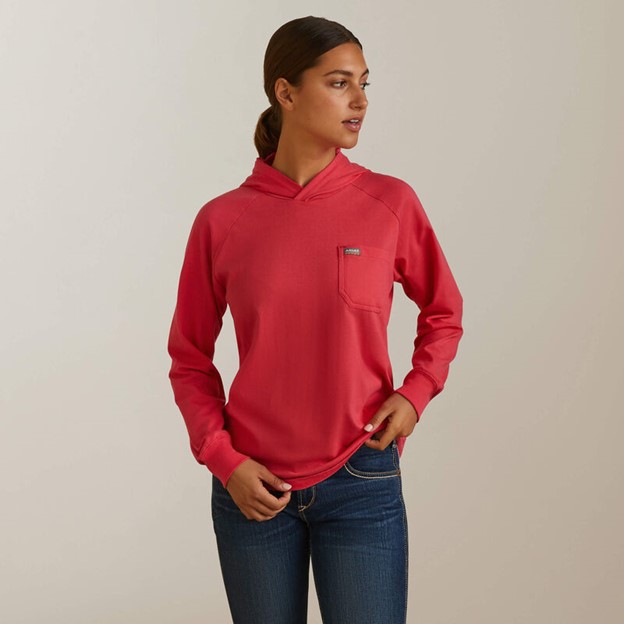 Ariat Women's Rebar Cotton Strong Hooded L/S Shirt - Teaberry