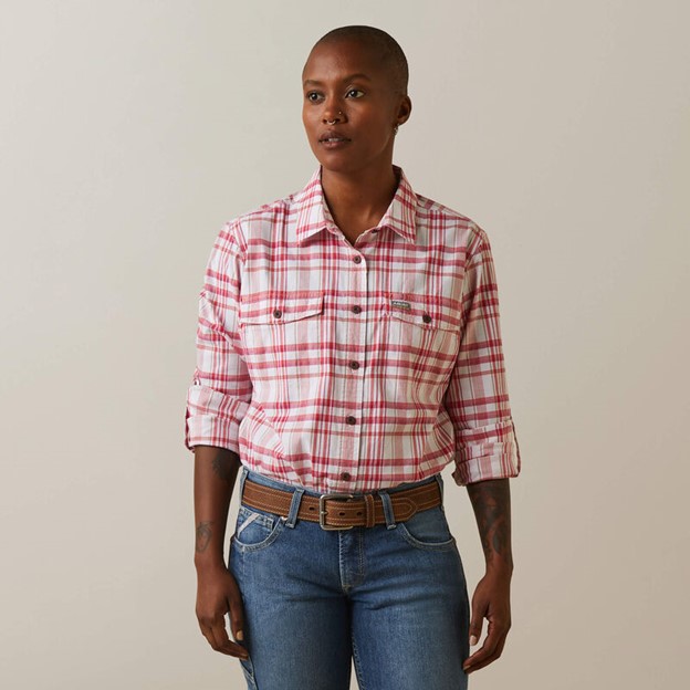 Ariat Women's Rebar Made Tough DuraStretch Button Front L/S Shirt - Cherries Jubilee Plaid