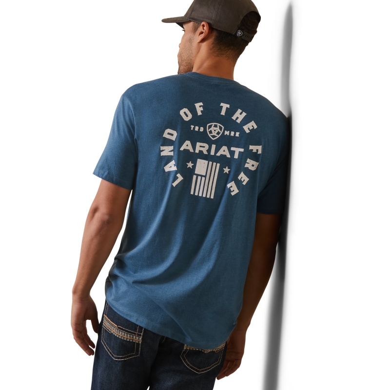 Ariat Land of the Free Crewneck S/S Shirt - Steel Blue Heather