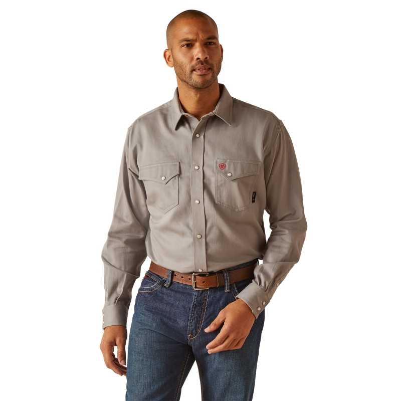 Ariat FR Snap Front Solid Work Shirt - Silver Fox