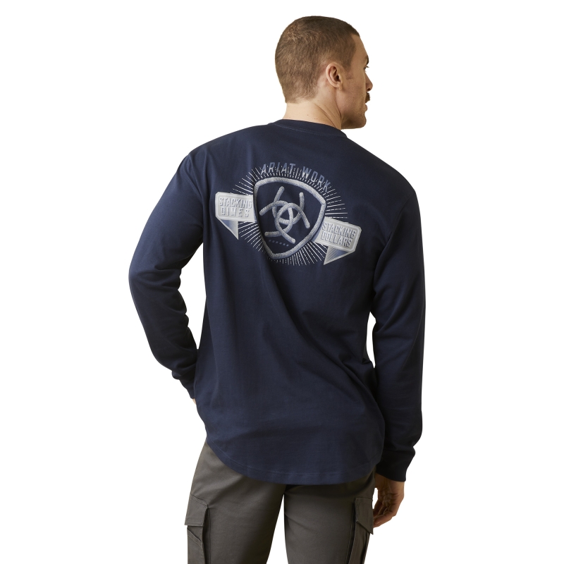 Ariat Rebar Cotton Strong™ Stacking Dimes Crewneck L/S Shirt - Navy