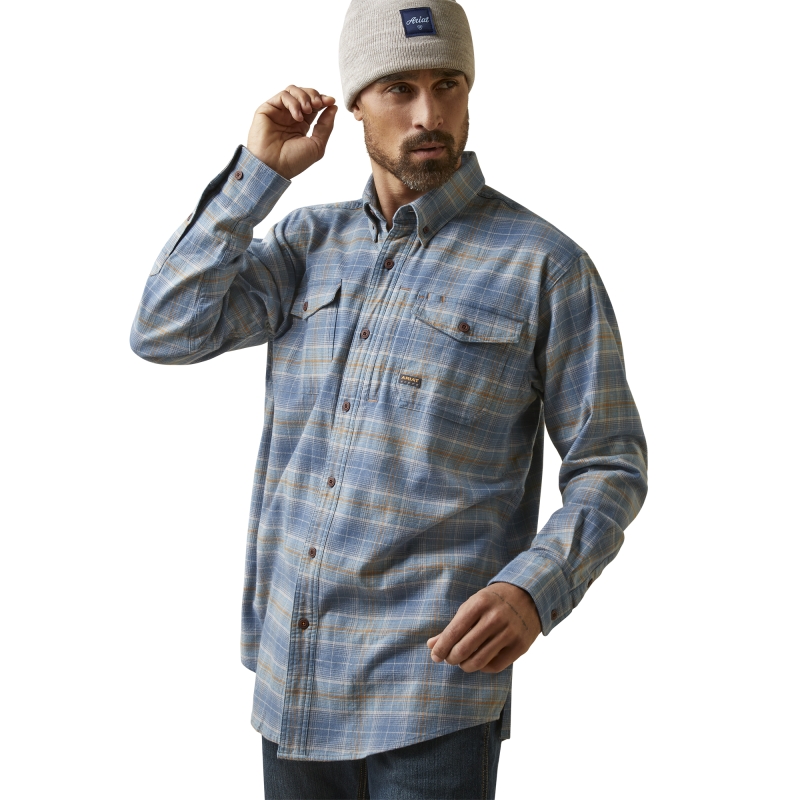 Ariat Rebar Flannel Durastretch™ Button Front L/S Work Shirt - Indian Teal Plaid