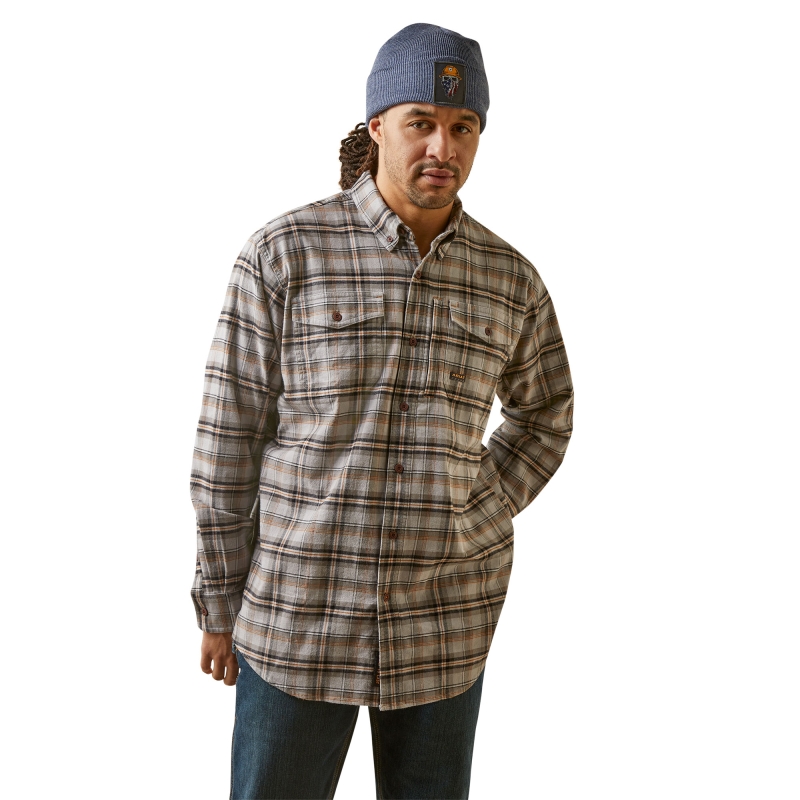 Ariat Rebar Flannel Durastretch™ Button Front L/S Work Shirt - Alloy Plaid