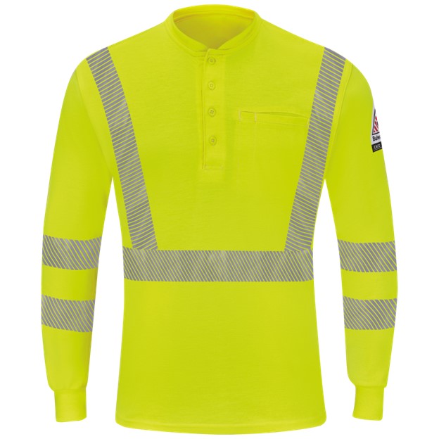 Bulwark FR Hi-Vis Class 3 Lightweight Pocket Henley L/S Shirt - Hi-Vis Yellow