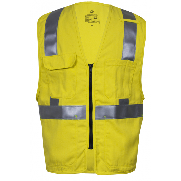 NSA DriFire FR HI-VIS Class 2 Dual Hazard Deluxe Zipper-Closure Safety Vest with Pockets - HI VIS Yellow