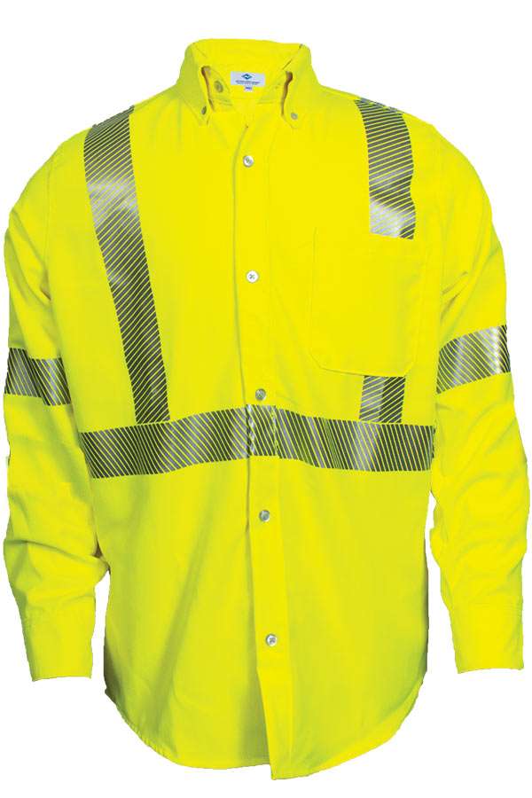NSA FR HI-VIS Class 3 Dual Hazard Button Front L/S Work Shirt - Hi-Vis
