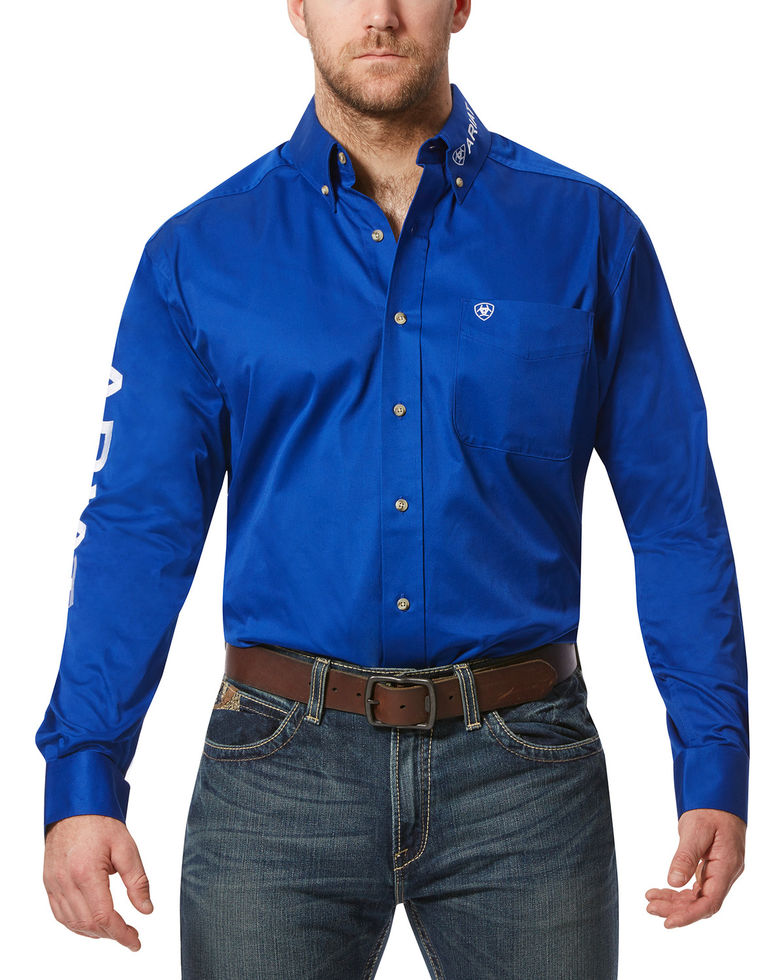 Ariat Team Logo Twill Button Front  L/S Shirt - Ultramarine/White