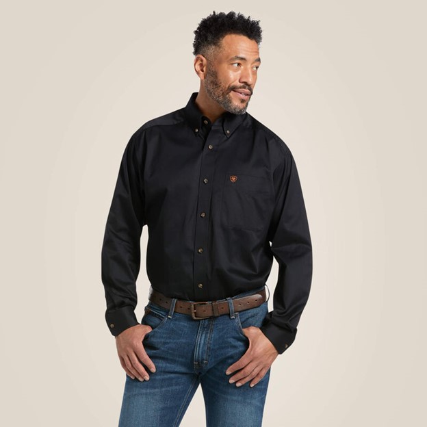 Ariat Solid Cotton Twill Button Front L/S Shirt - Black