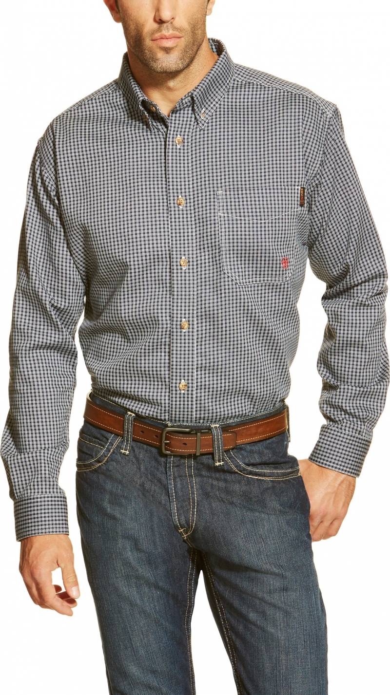 Ariat FR Button Front Basic Work Shirt - Navy Plaid