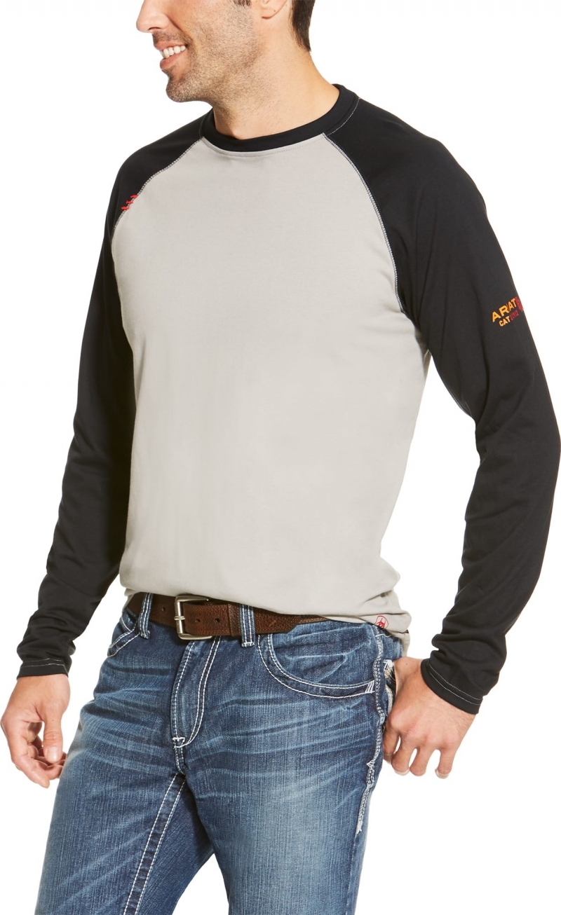 *SALE* ONLY 2XLT - 3XL LEFT!! Ariat FR Baseball Crewneck L/S Shirt - Gray/Black