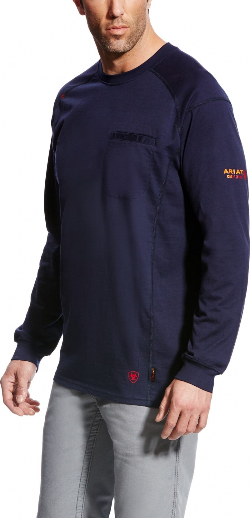 Ariat FR Air Crewneck Pocket L/S Shirt - Navy