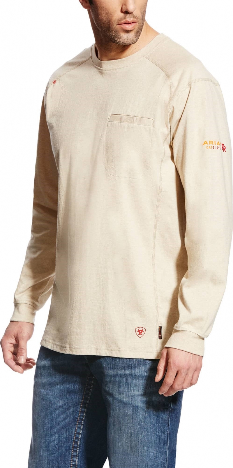 Ariat FR Air Crewneck Pocket L/S Shirt - Sand Heather