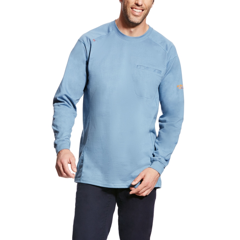 *SALE* ONLY S - 3XL - 3XLT - 4XL LEFT!! Ariat FR Air Crewneck Pocket L/S Shirt - Steel Blue
