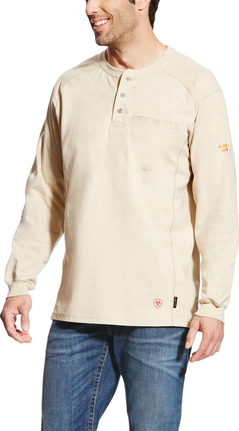 Ariat FR Air Henley Pocket L/S Shirt - Sand Heather