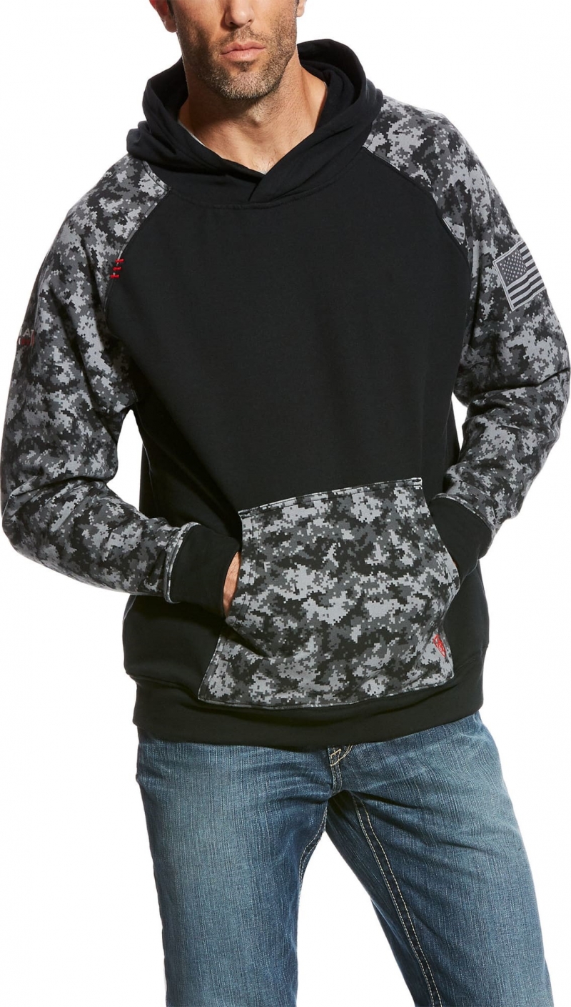Ariat FR Durastretchâ„¢ Patriot Hooded Pullover Sweatshirt - Black Digi Camo