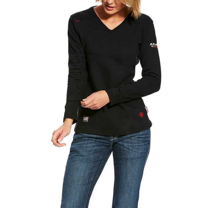 Ariat Women's FR AC V-Neck L/S Shirt - Black