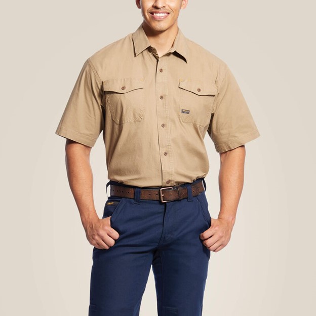 Ariat Rebar Made Tough Button Front S/S Work Shirt - Khaki
