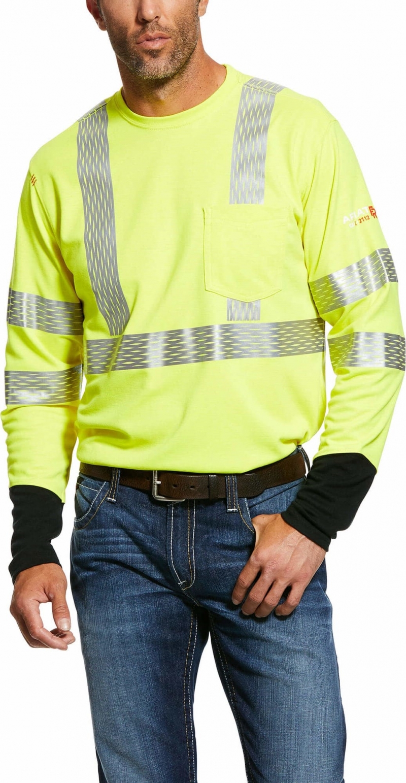 Ariat FR HI-VIS Class 3 Dual Hazard L/S Pocket Crewneck - Hi-Vis Yellow/ Black