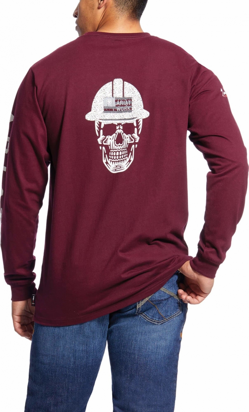 Ariat FR Roughneck Skull Logo Crewneck L/S Shirt - Malbec