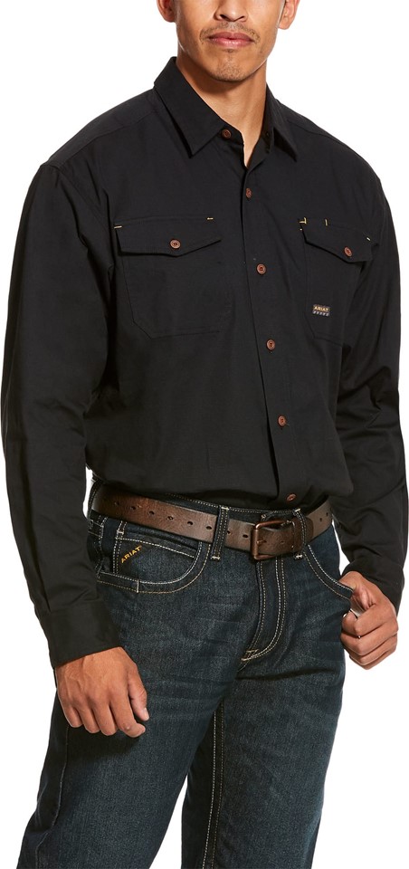 Ariat Rebar DuraStretch Button Front L/S Work Shirt - Black