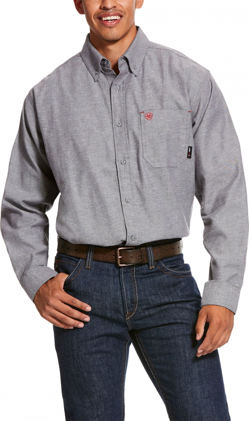 Ariat FR Button Front Solid DuraStretch Work Shirt - Dark Navy Twill