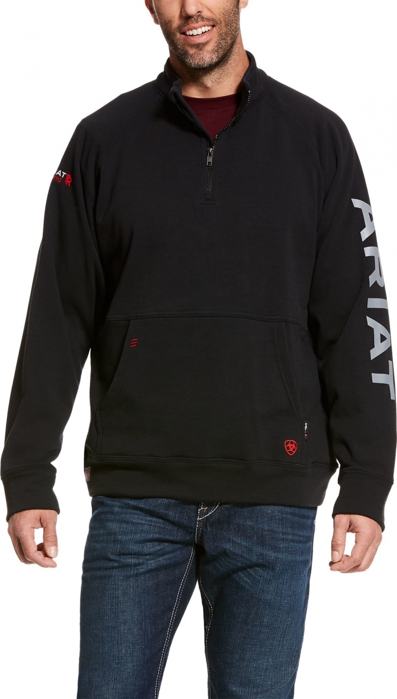Ariat FR Primo Fleece Logo Quarter-Zip Sweatshirt - Black