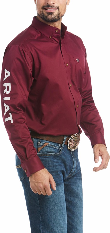 Ariat Team Logo Twill Button Front L/S Shirt - Burgundy