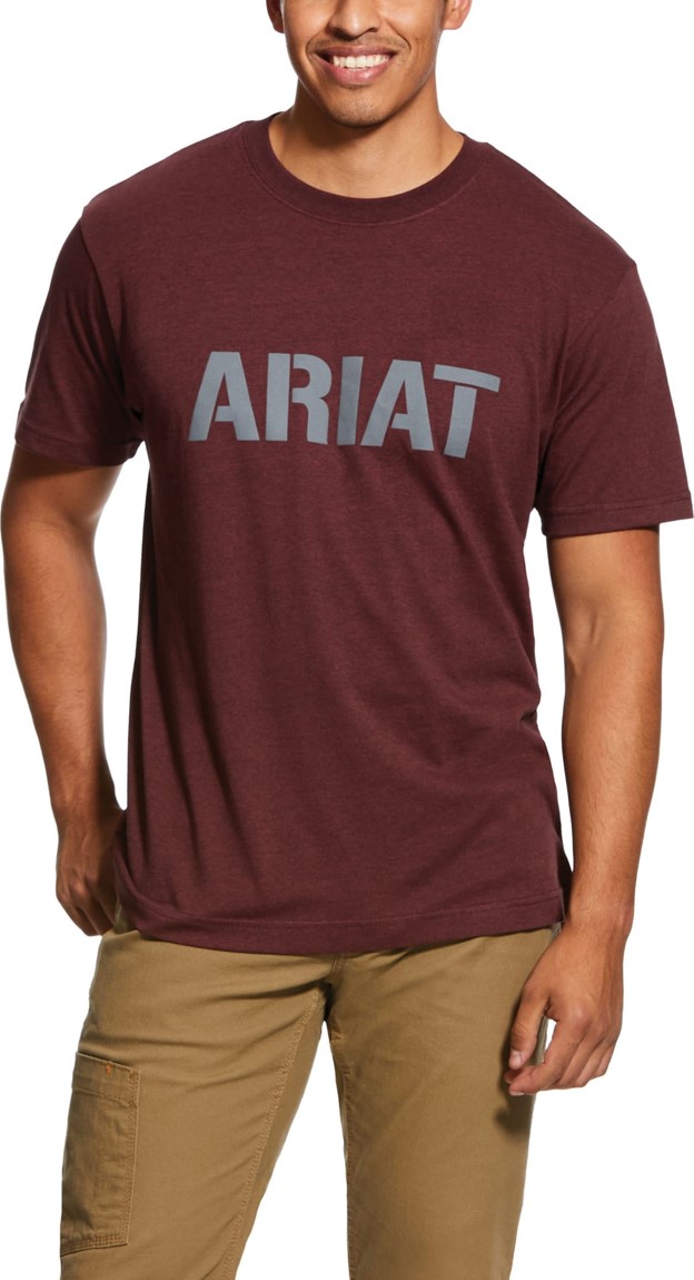 Ariat Rebar Cotton Strong Block Logo Crewneck S/S Shirt - Burgundy Heather