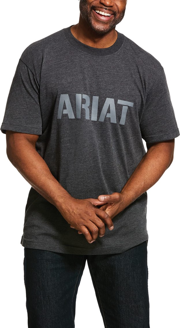 *SALE* LIMITED SIZES & QUANTITIES LEFT!! Ariat Rebar Cotton Strong Block Logo Crewneck S/S Shirt - Charcoal Heather