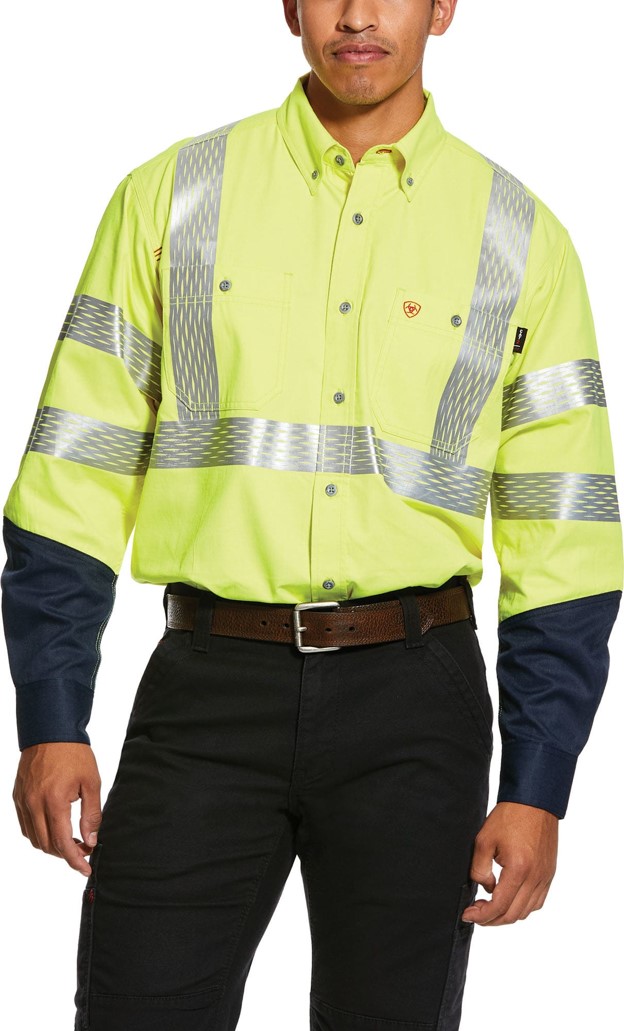 *SALE* ONLY LARGE LEFT!! Ariat FR HI-VIS Class 3 Dual Hazard Button Front L/S Work Shirt - Hi-Vis Yellow/Black