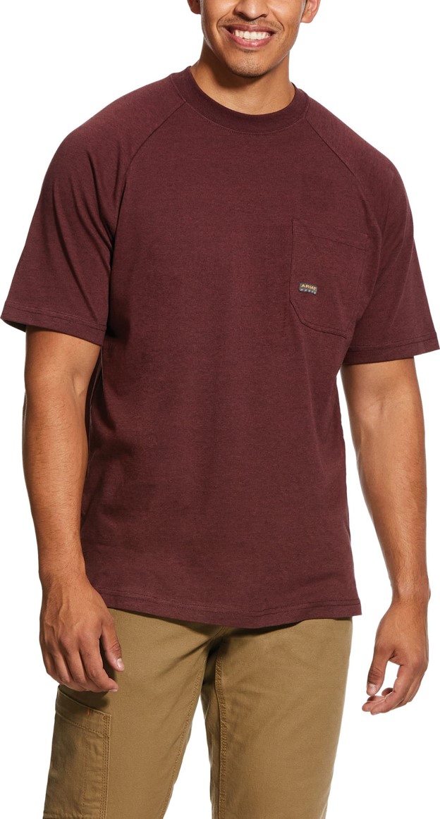 Ariat Rebar Cotton Strong Crewneck Pocket S/S Shirt - Burgundy Heather