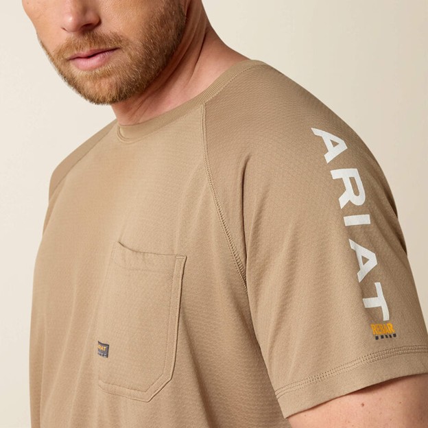 Ariat Rebar Heat Fighter Crewneck Pocket S/S Shirt - Khaki