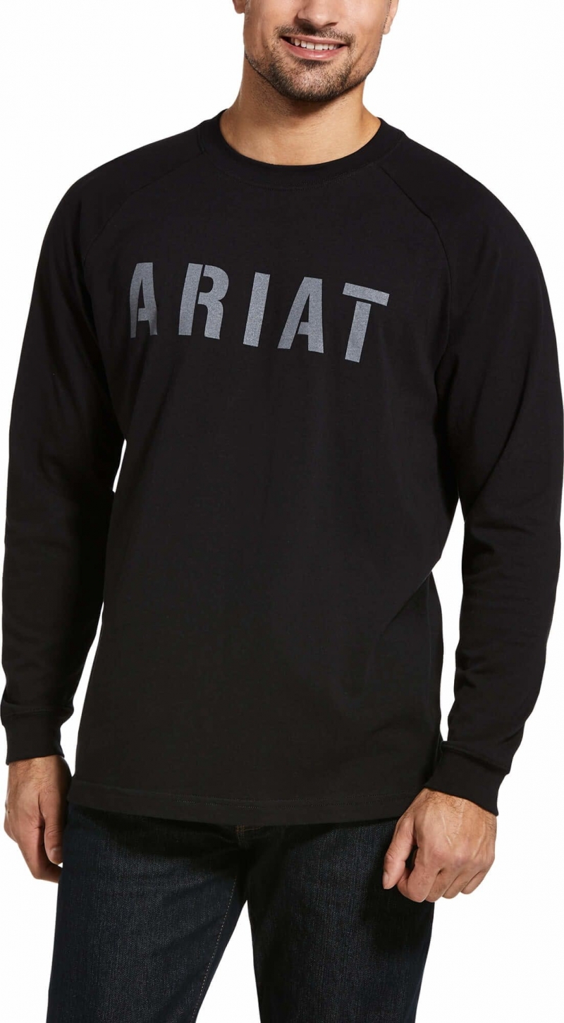 Ariat Rebar Cotton Strong™ Block Logo Crewneck L/S Shirt - Black