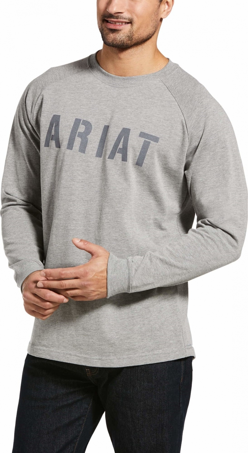 *SALE* ONLY LARGE-TALL LEFT!!  Ariat Rebar Cotton Strongâ„¢ Block Logo Crewneck L/S Shirt - Heather Grey