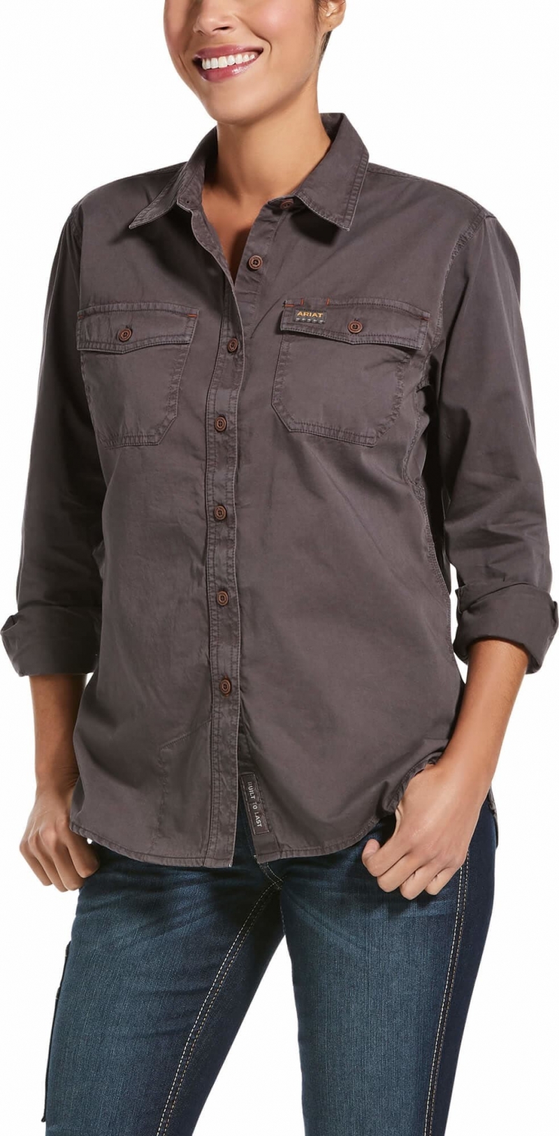 Ariat Women's Rebar Washed Twill Button Front L/S Work Shirt - Rebar Grey