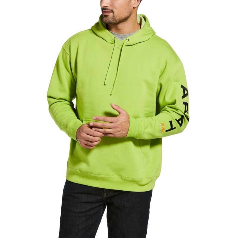 Ariat Rebar Graphic Sleeve Hooded Pullover Sweatshirt - Lime Heather