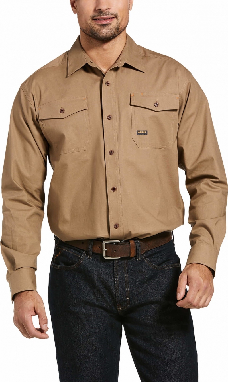 Ariat Rebar DuraStretc Botton Front L/S Shirt - Khaki