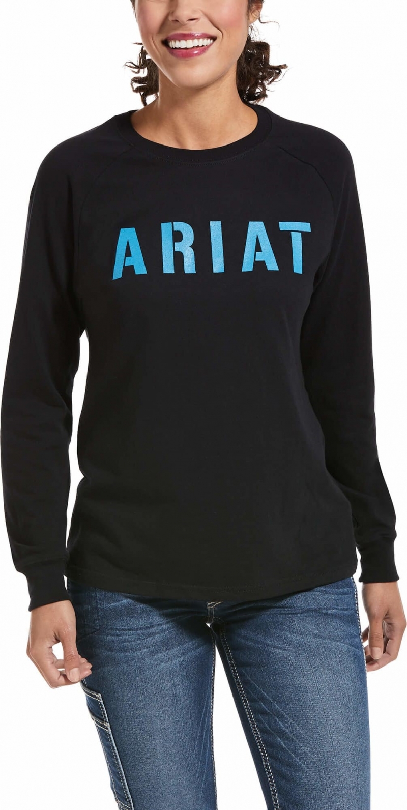 *SALE* LIMITED SIZES LEFT!!  Ariat Women's Rebar Cotton Strong Block Logo L/S Shirt - Black