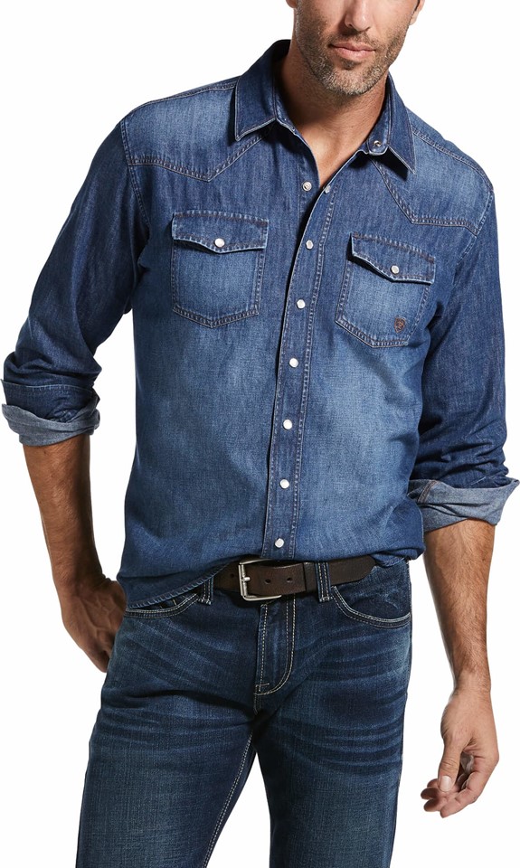 Ariat Classic Fit Snap Front L/S Denim Shirt - Stone