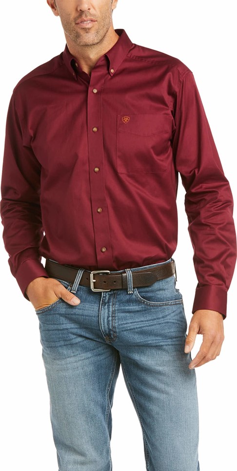 Ariat Casual Series Solid Twill Fitted Button Front L/S Shirt - Burgundy