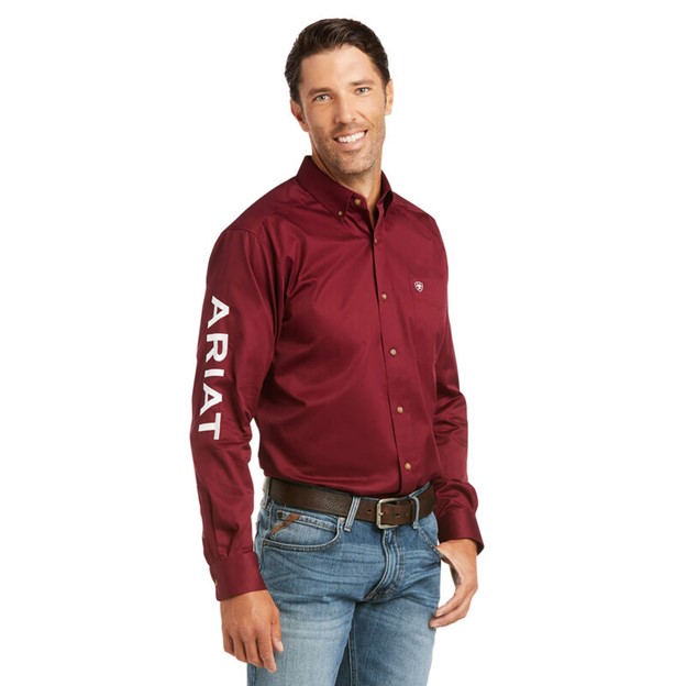 Ariat Team Logo Twill Fitted Button Front L/S Shirt - Burgundy/ White